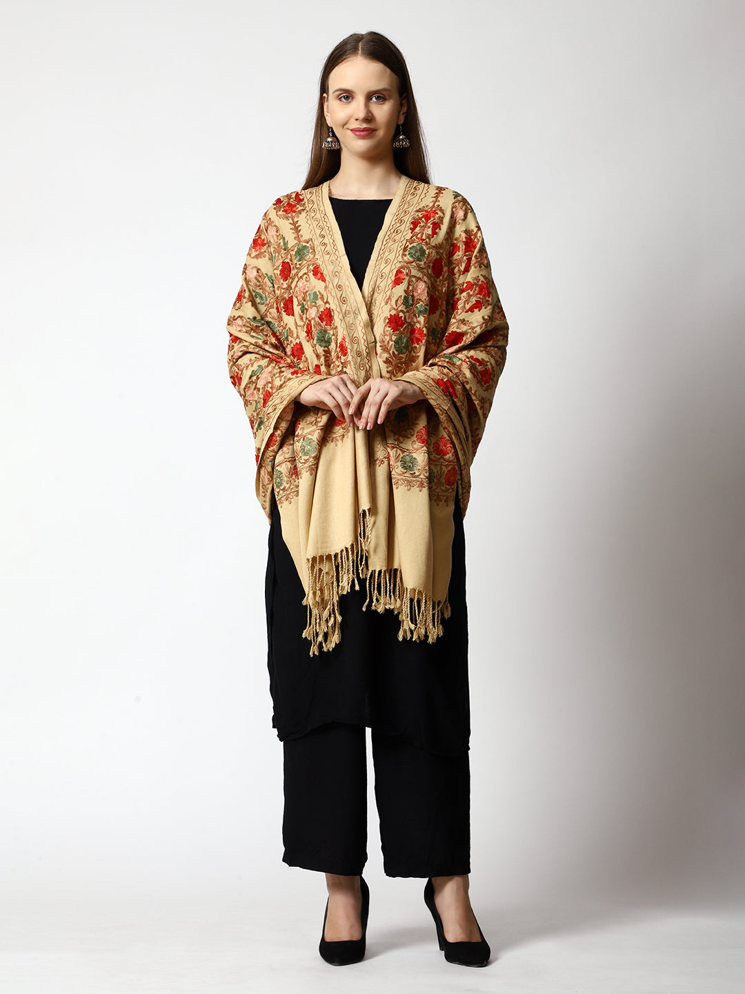 Women's Aari Embroidered Wool Shawl