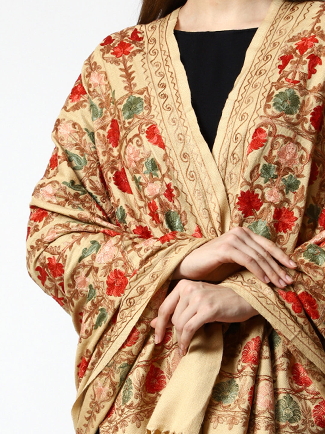 Women's Aari Embroidered Wool Shawl