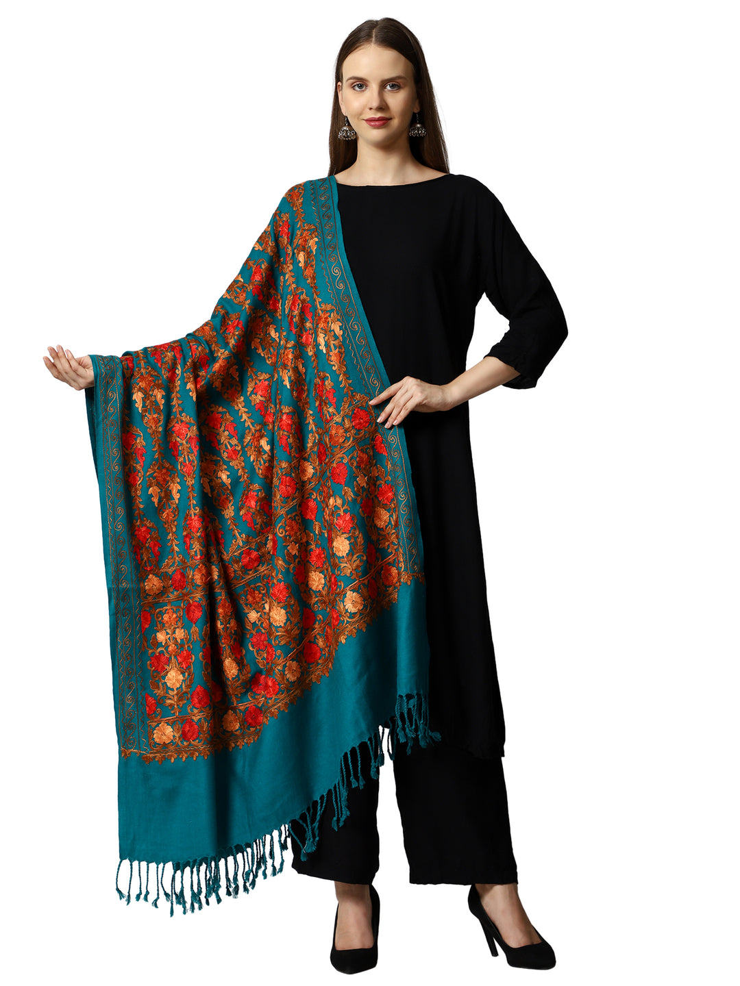 Women's Aari Embroidered Wool Shawl