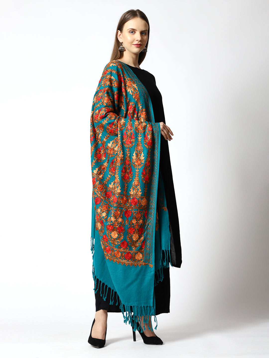 Women's Aari Embroidered Wool Shawl