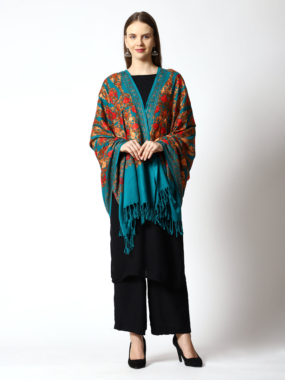 Women's Aari Embroidered Wool Shawl