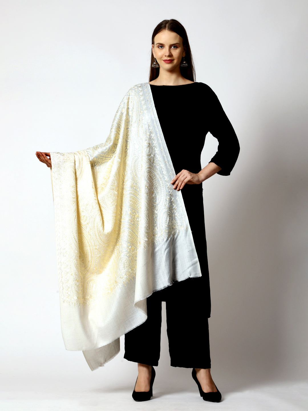 Women's Aari Embroidered Wool Shawl