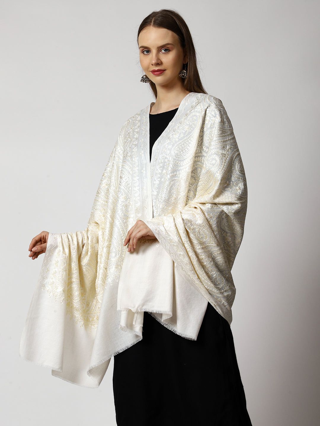 Women's Aari Embroidered Wool Shawl