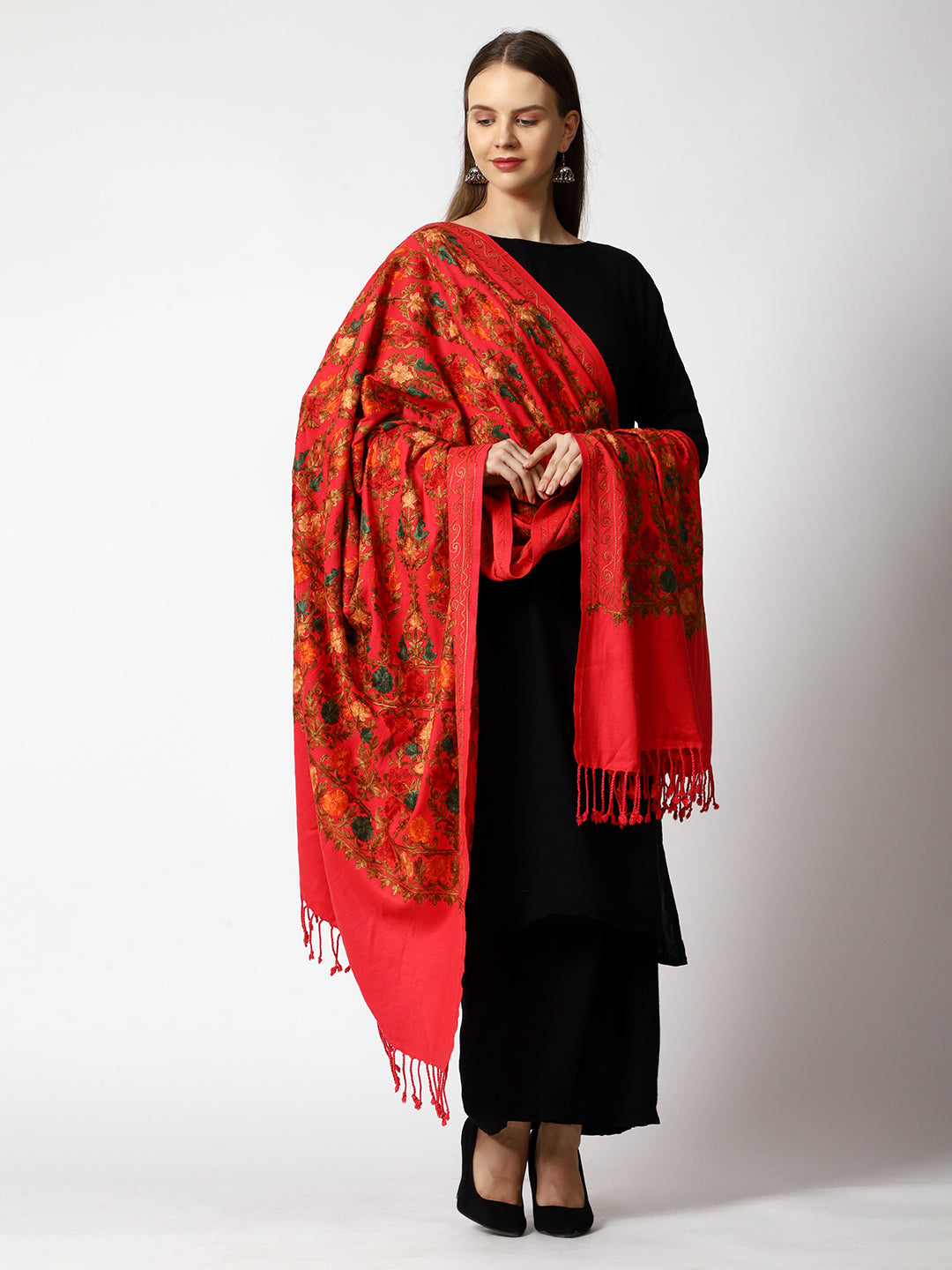 Women's Aari Embroidered Wool Shawl