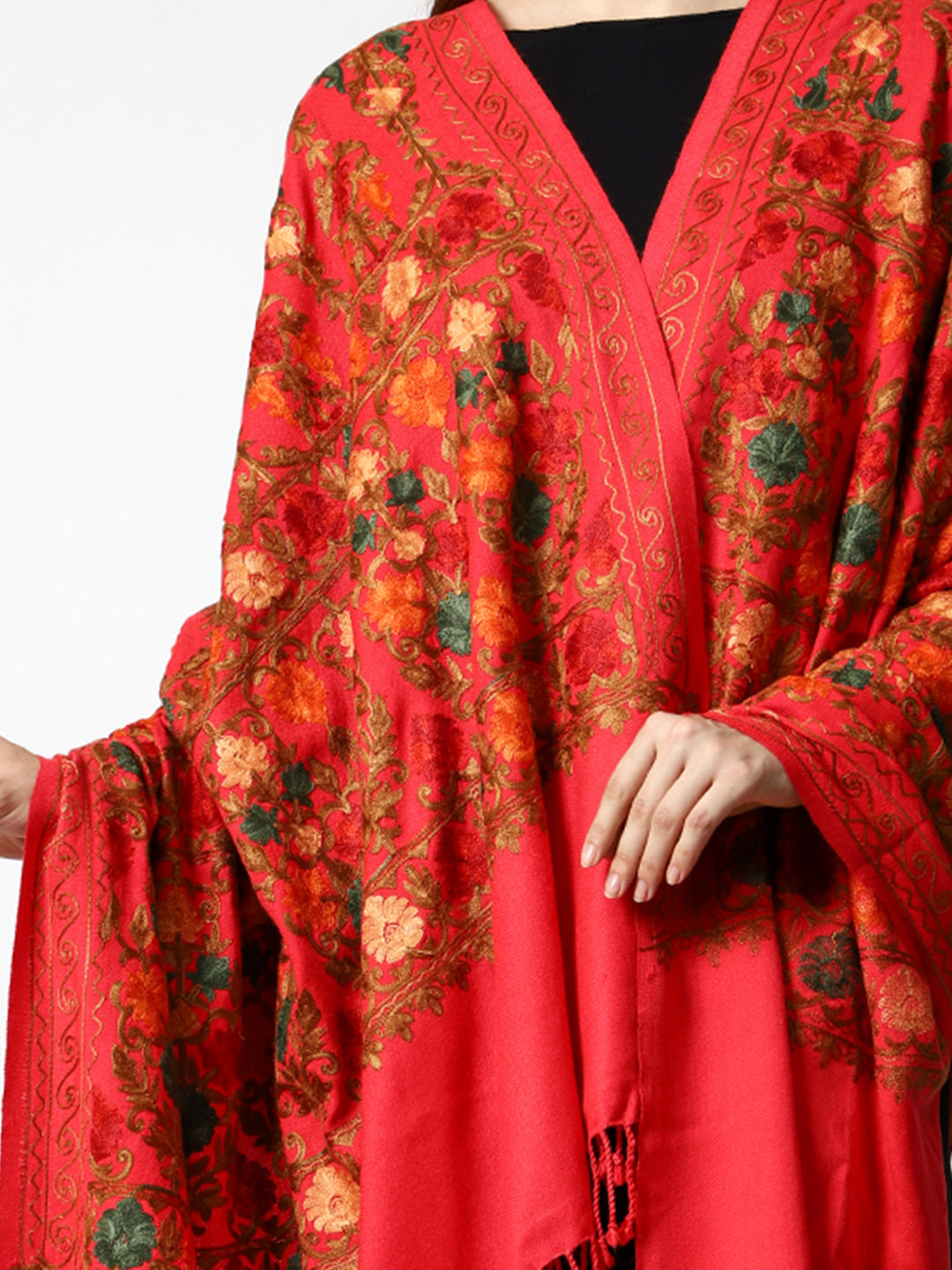 Women's Aari Embroidered Wool Shawl