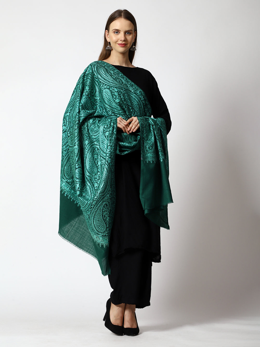 Women's Aari Embroidered Wool Shawl