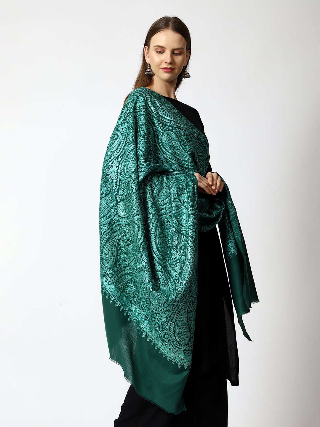 Women's Aari Embroidered Wool Shawl