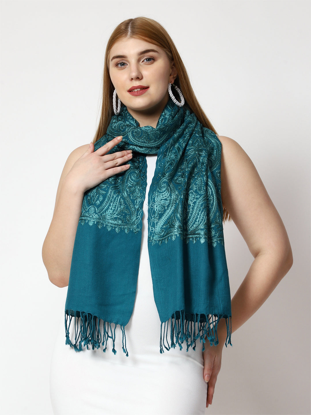 Women's Aari Embroidery Wool Stole