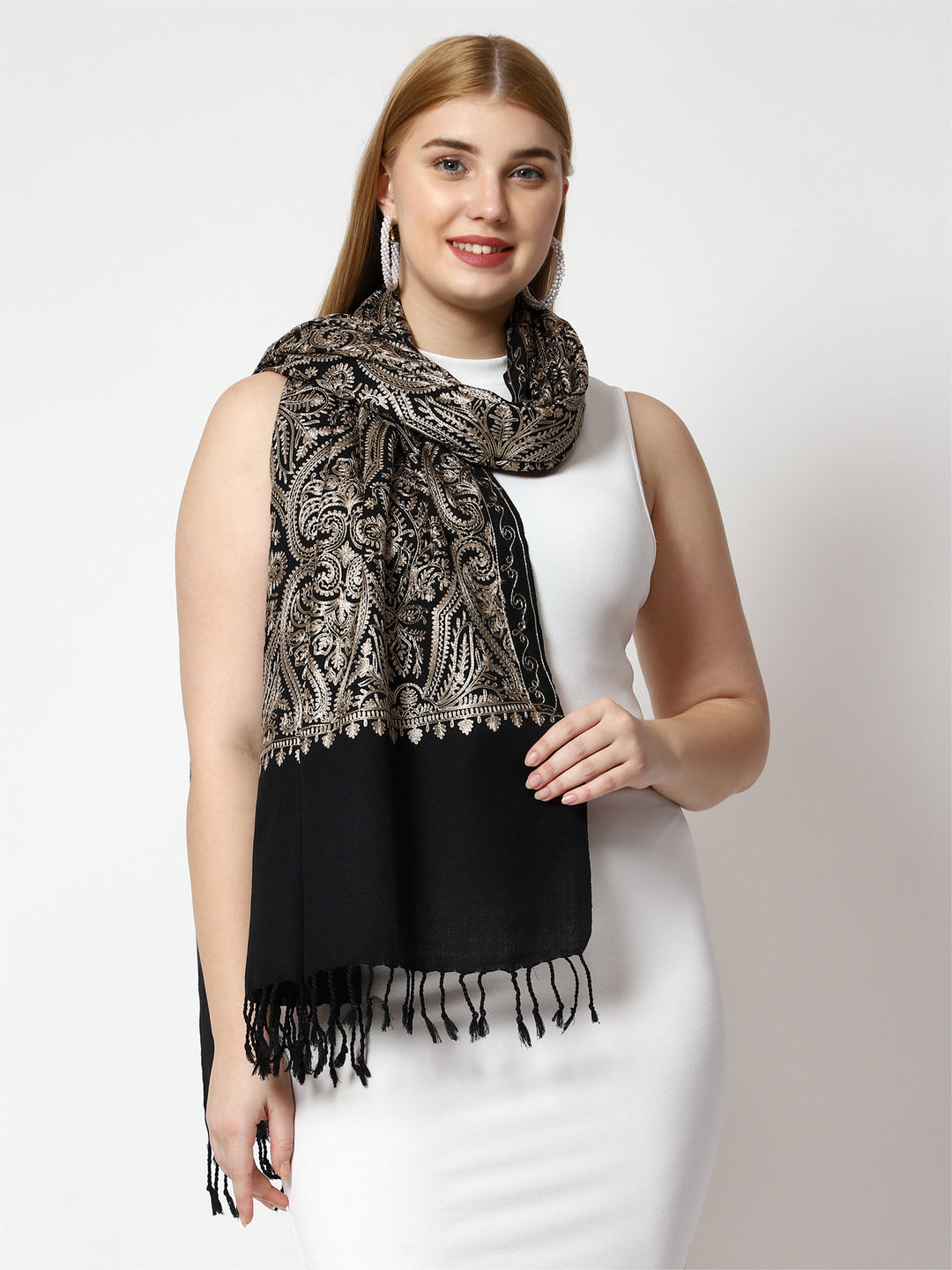 Women's Aari Embroidery Wool Stole