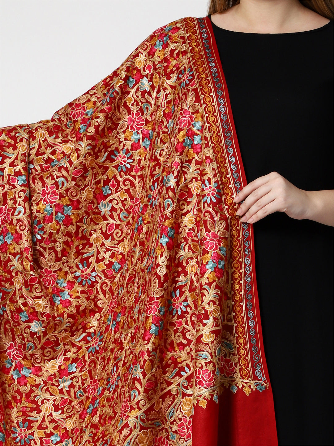 Women's Aari Embroidery Wool Shawl