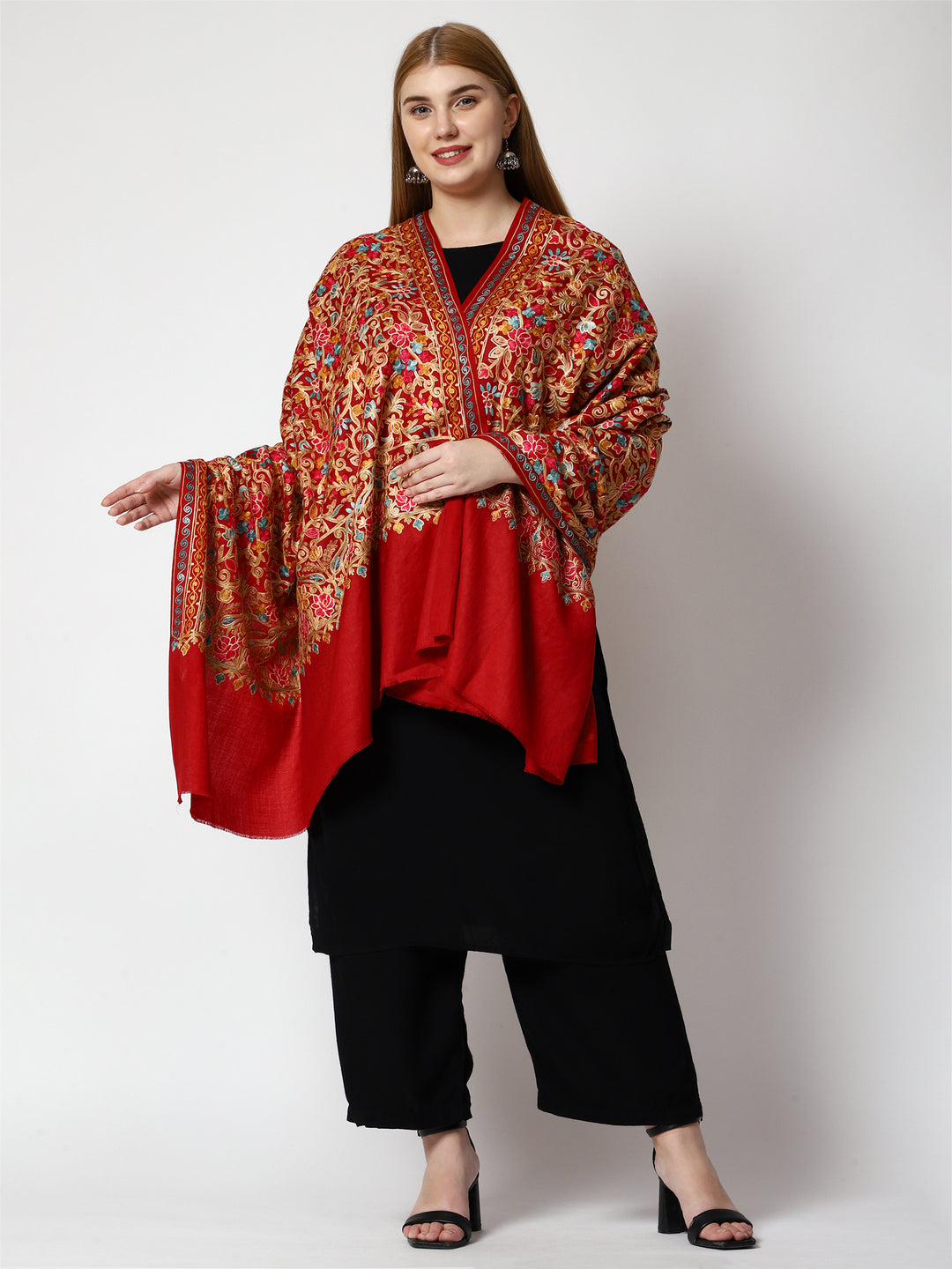 Women's Aari Embroidery Wool Shawl