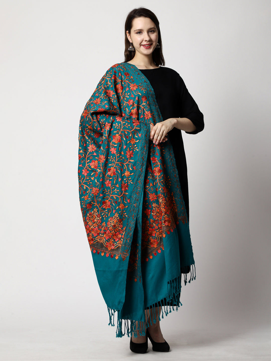 Women's Aari Embroidered Wool Shawl