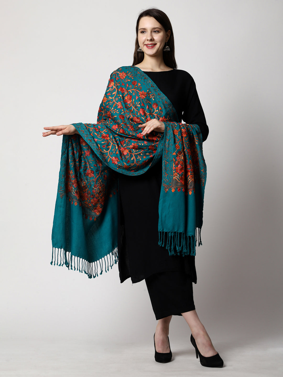 Women's Aari Embroidered Wool Shawl