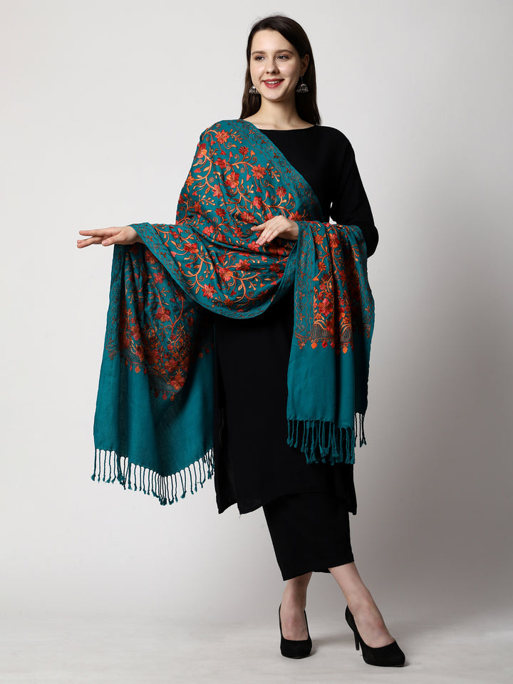 Women's Aari Embroidered Wool Shawl