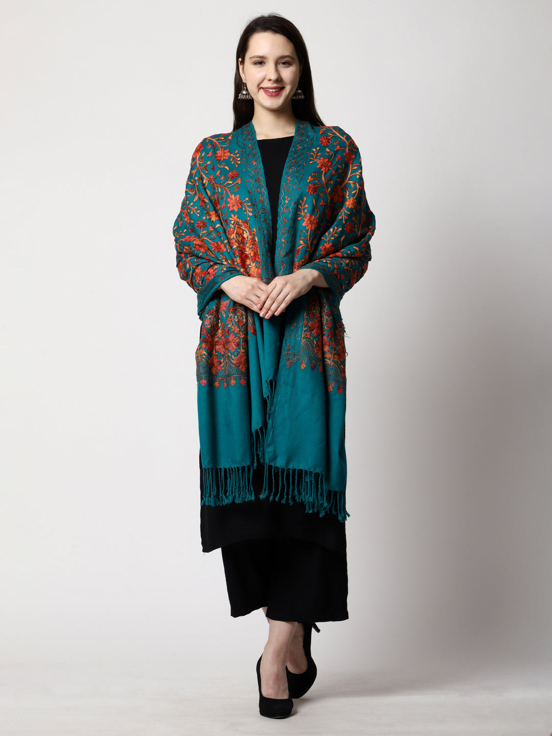 Women's Aari Embroidered Wool Shawl