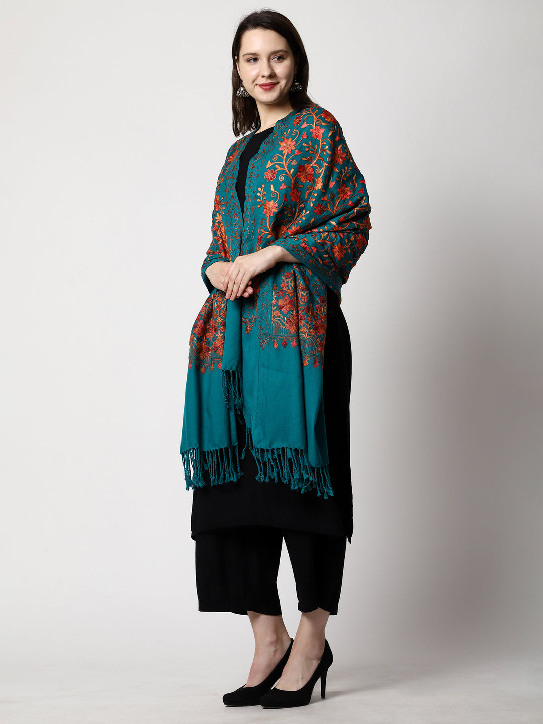 Women's Aari Embroidered Wool Shawl