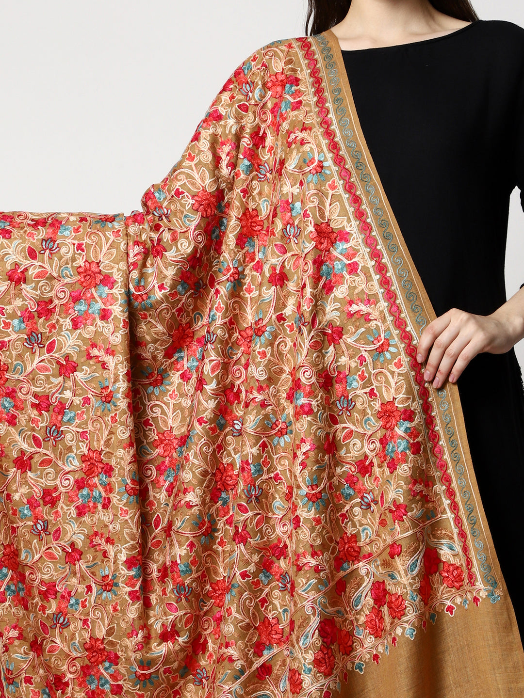 Women's Aari Embroidery Wool Shawl