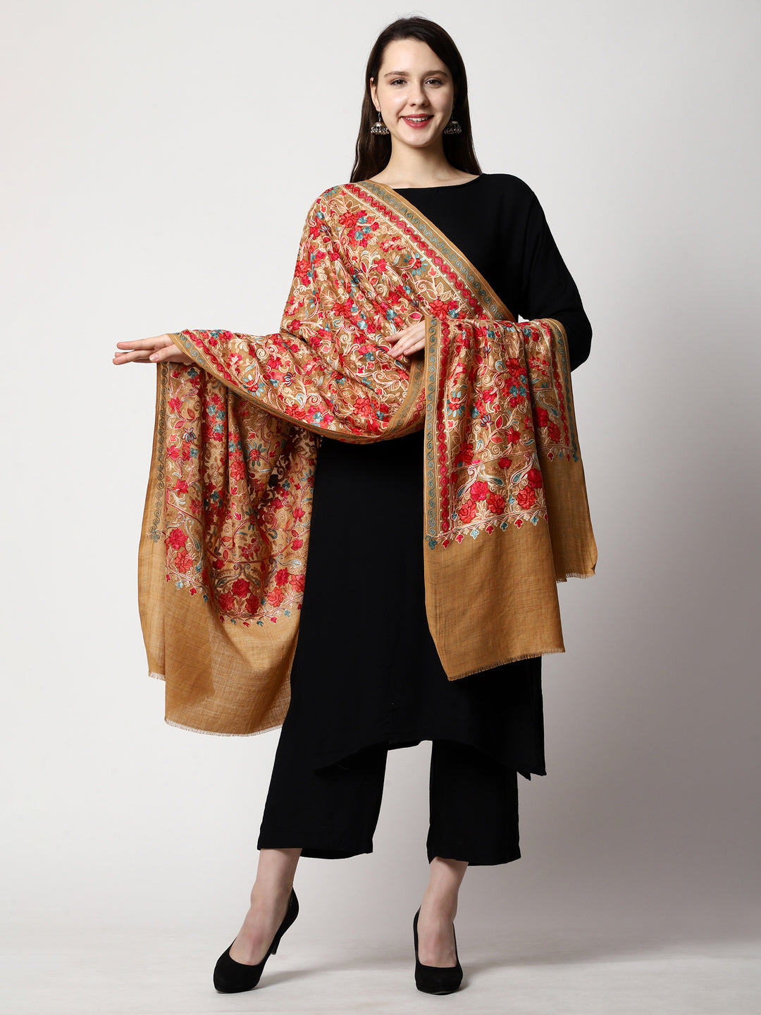 Women's Aari Embroidery Wool Shawl