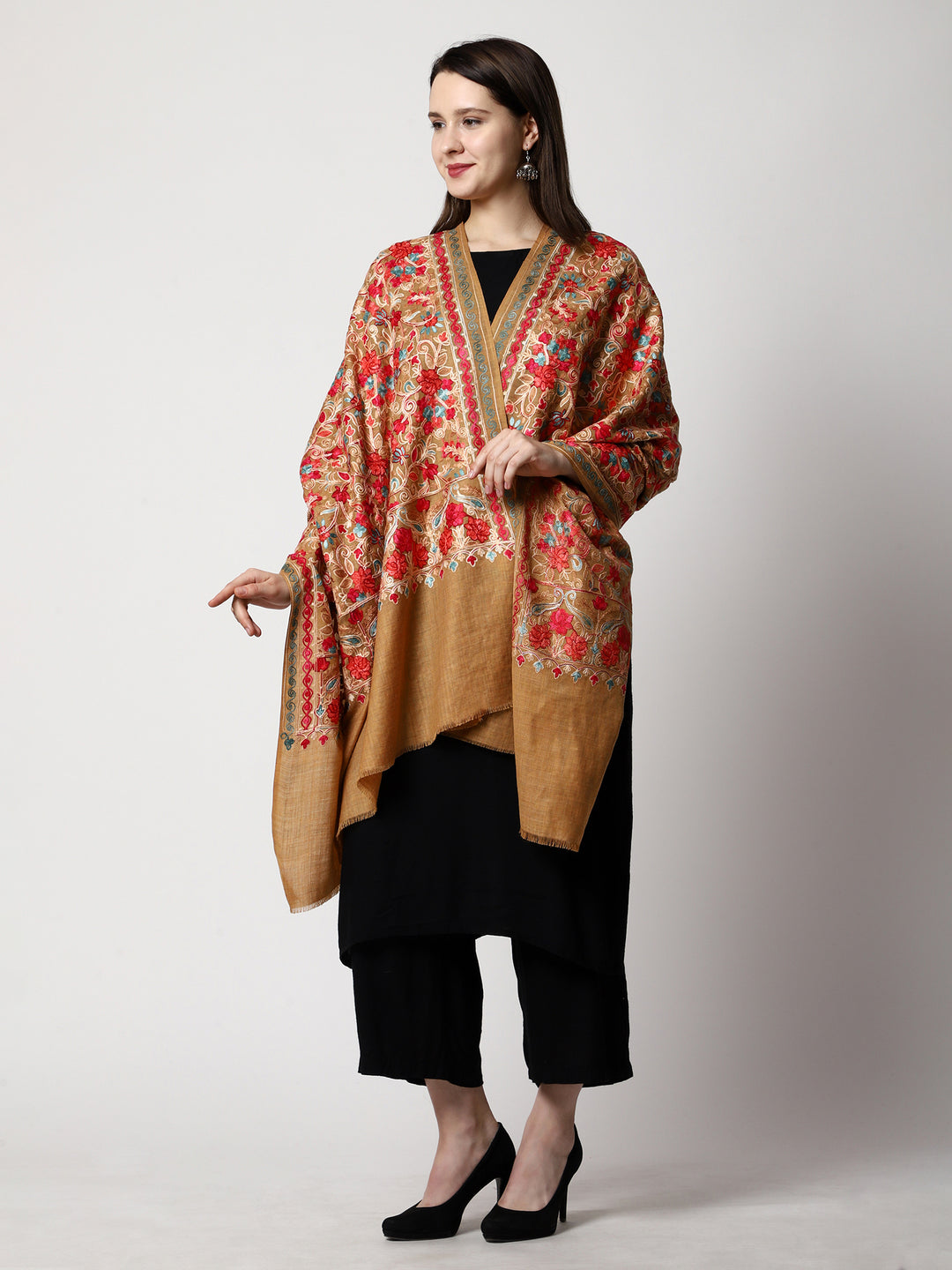 Women's Aari Embroidery Wool Shawl