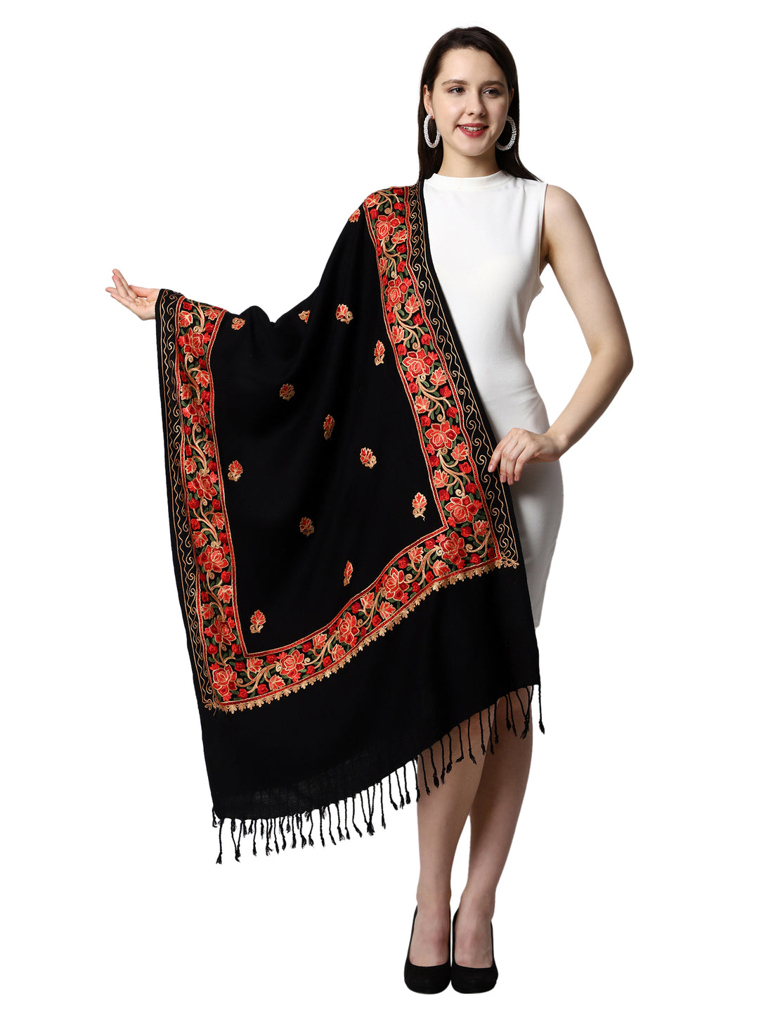 Women's Aari Embroidery Wool Stole