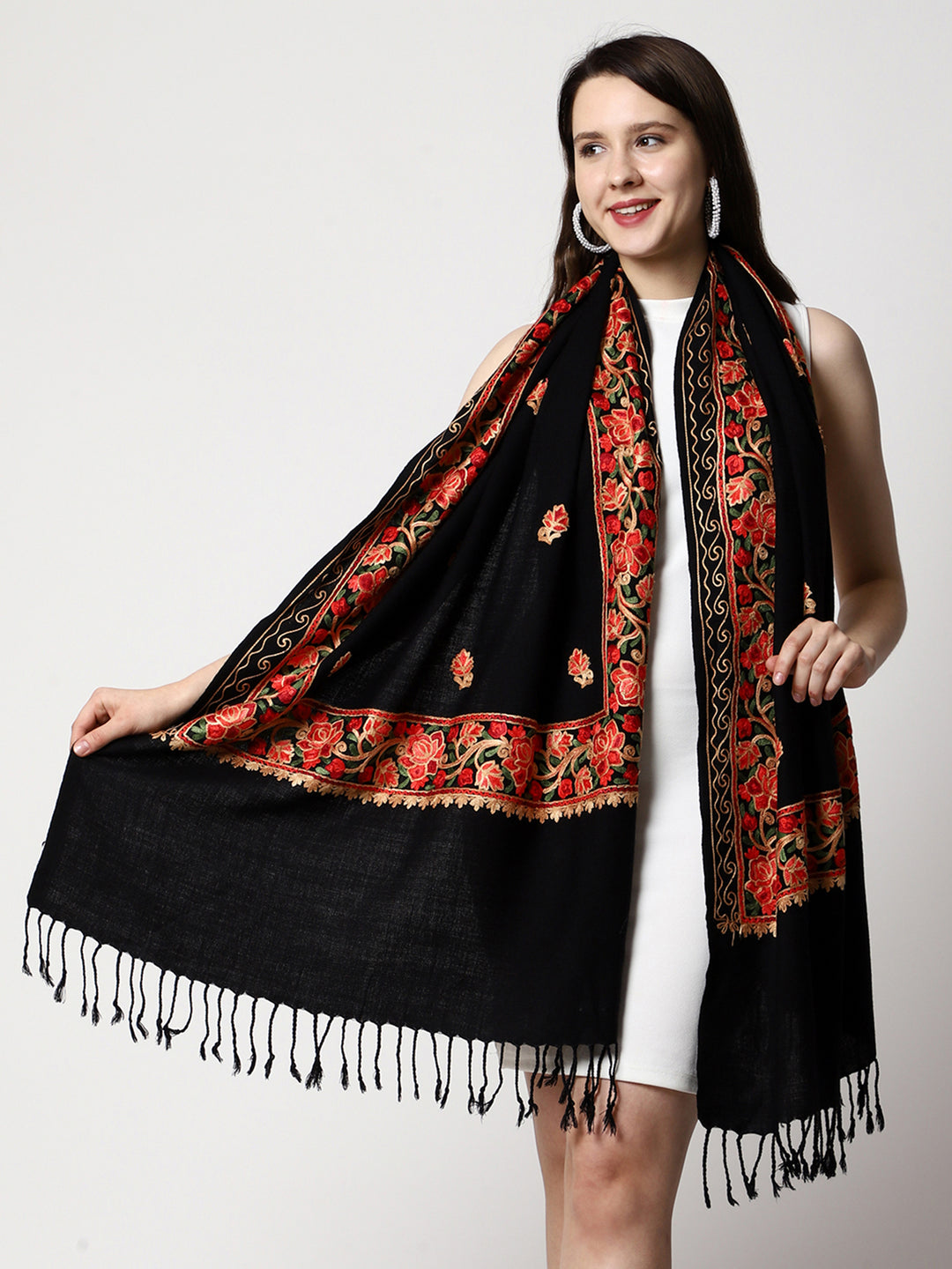 Women's Aari Embroidery Wool Stole