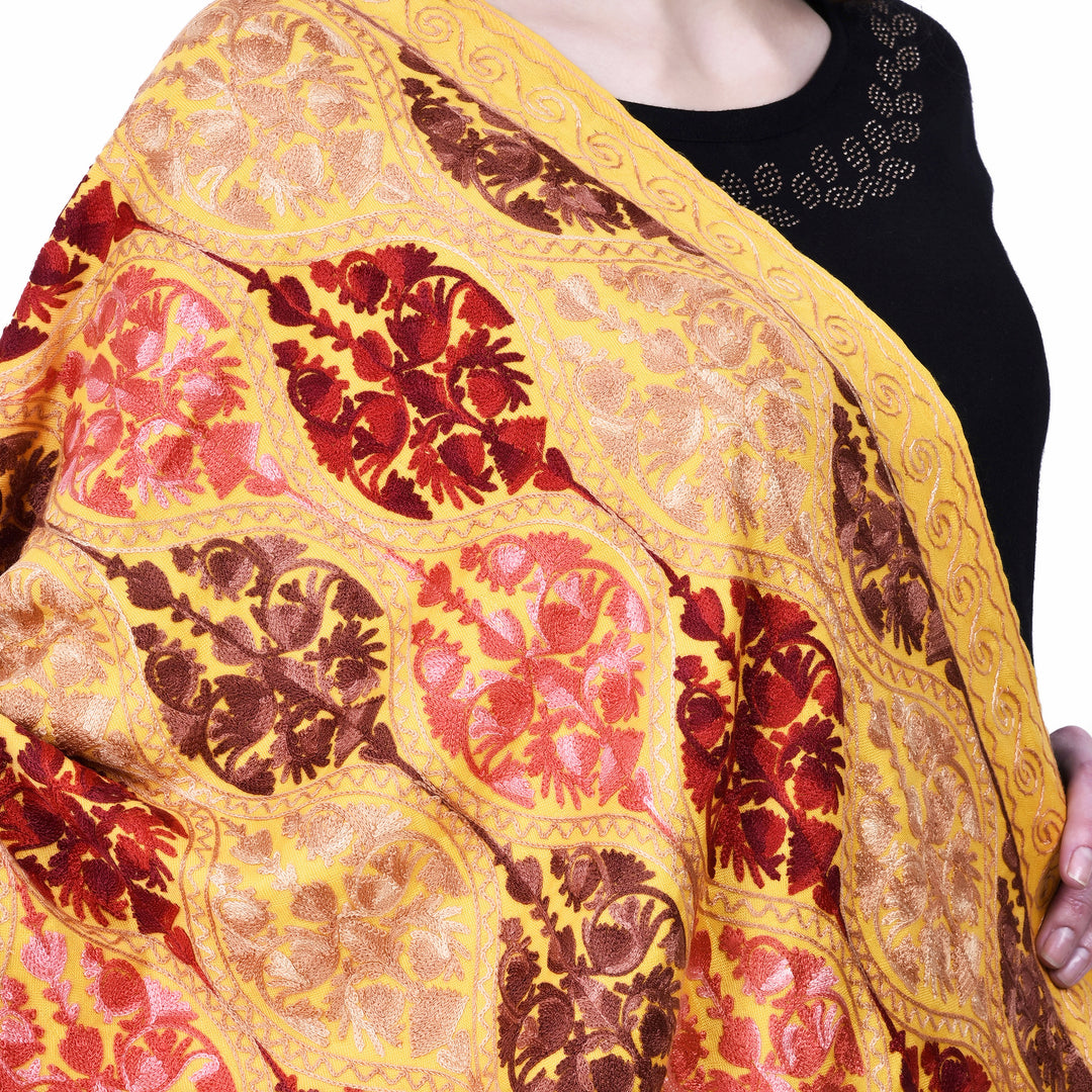 Women's Aari Embroidered Wool Stole