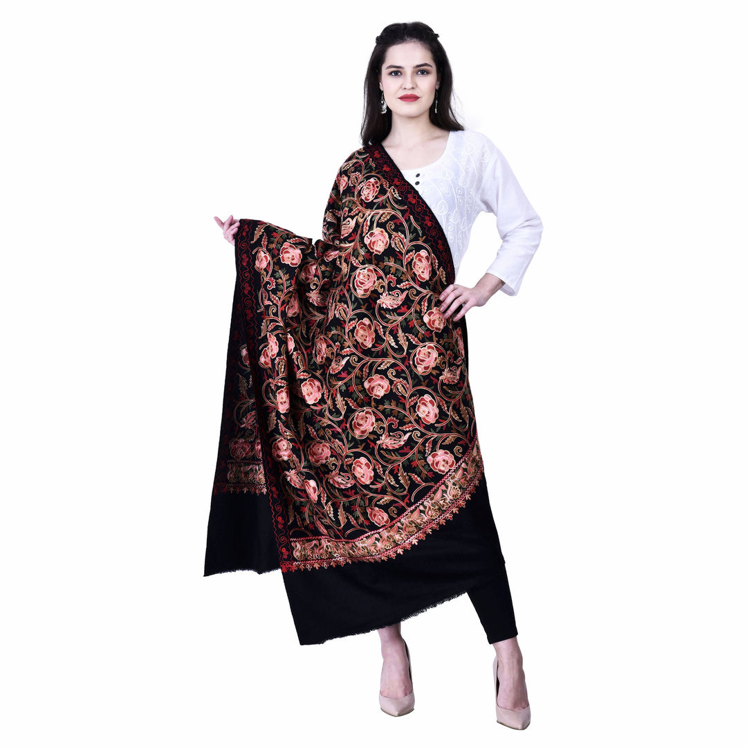 Women's Aari Embroidered Wool Shawl