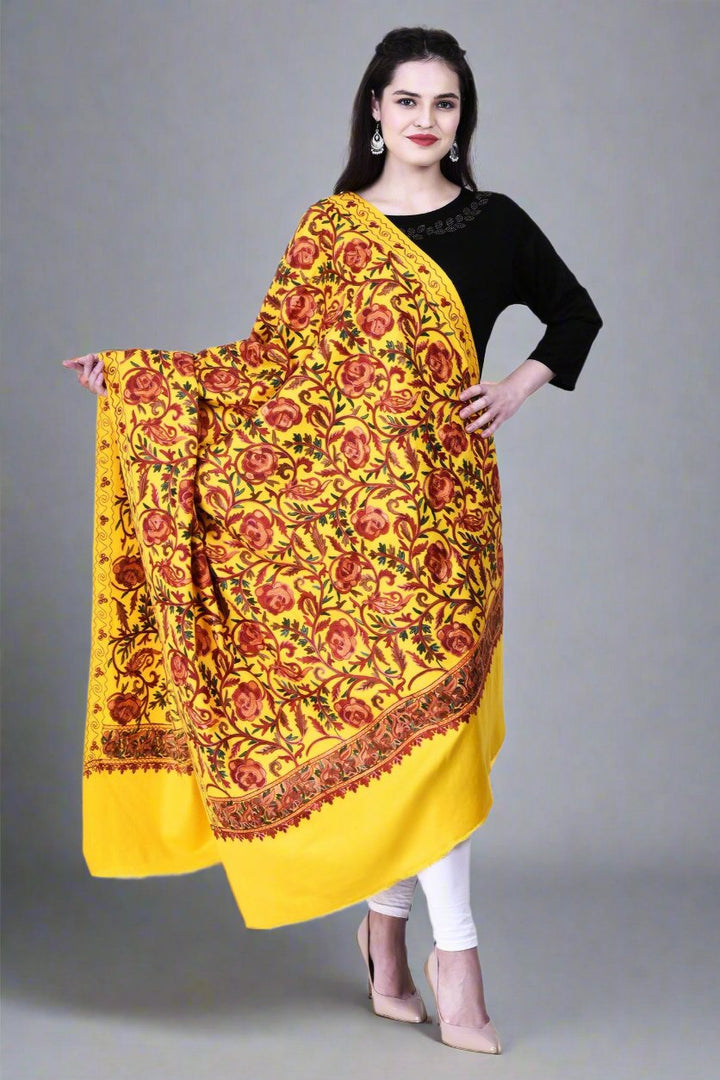 Women's Aari Embroidered Wool Shawl