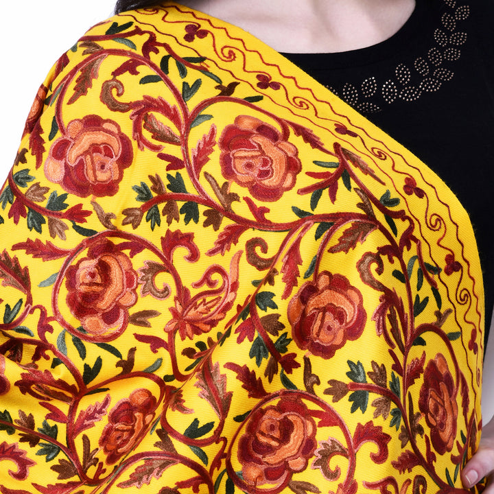 Women's Aari Embroidered Wool Shawl