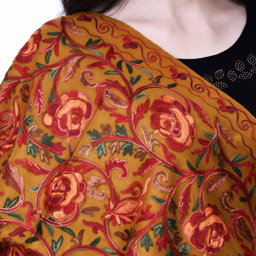 Women's Aari Embroidered Wool Shawl