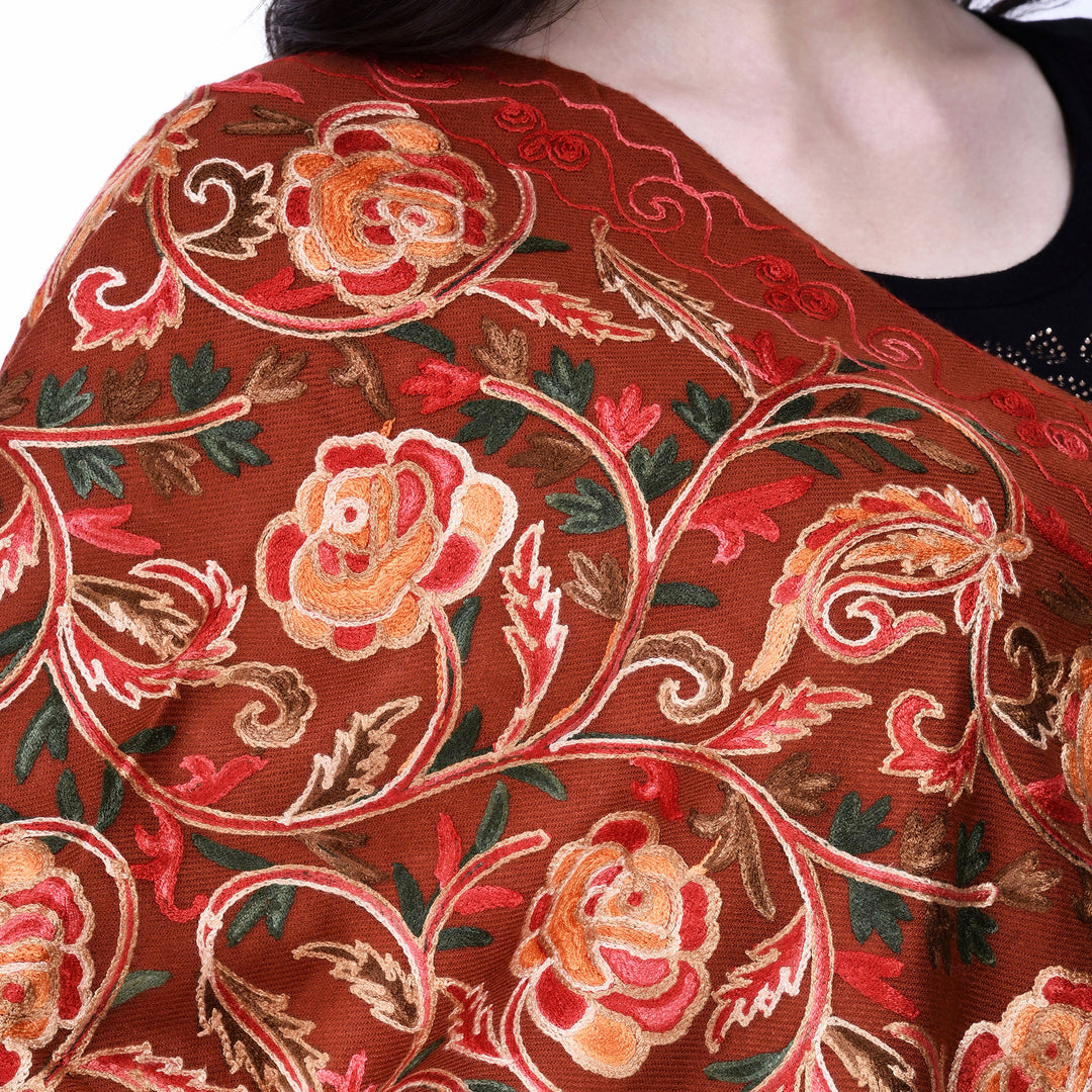 Women's Aari Embroidered Wool Shawl