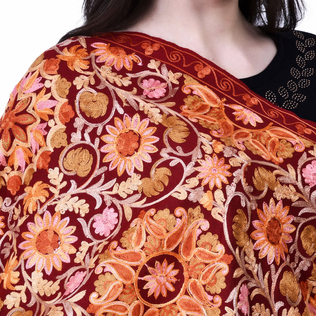 Women's Aari Embroidery Wool Stole