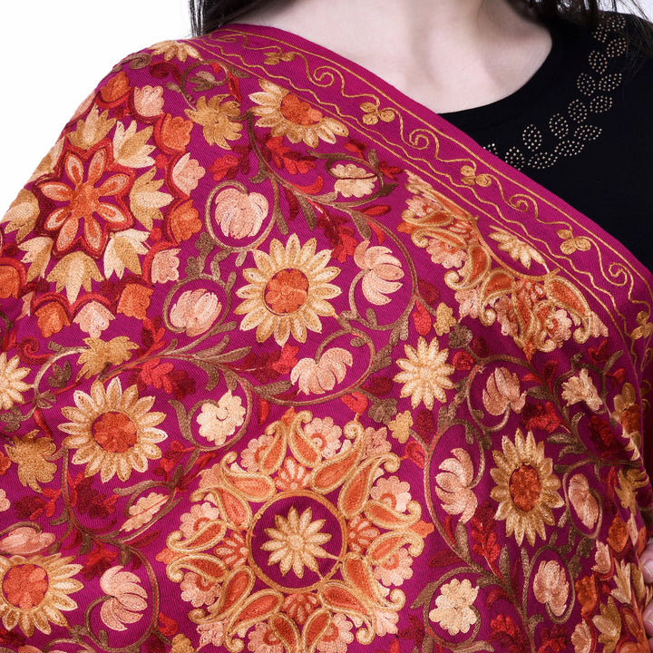 Women's Aari Embroidery Wool Stole