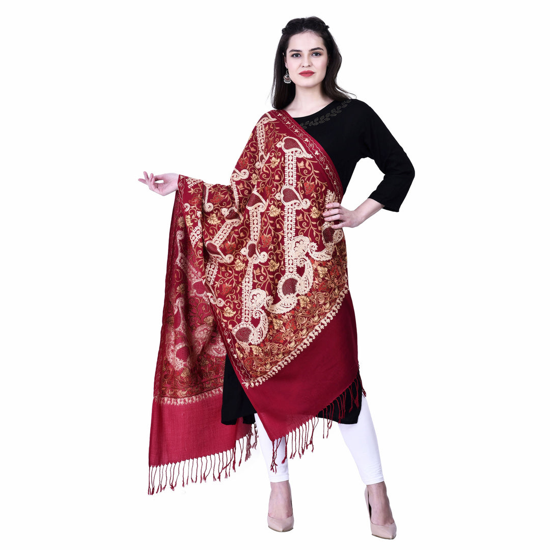Women's Aari Embroidery Wool Stole