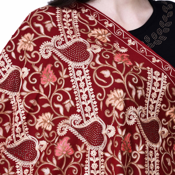 Women's Aari Embroidery Wool Stole