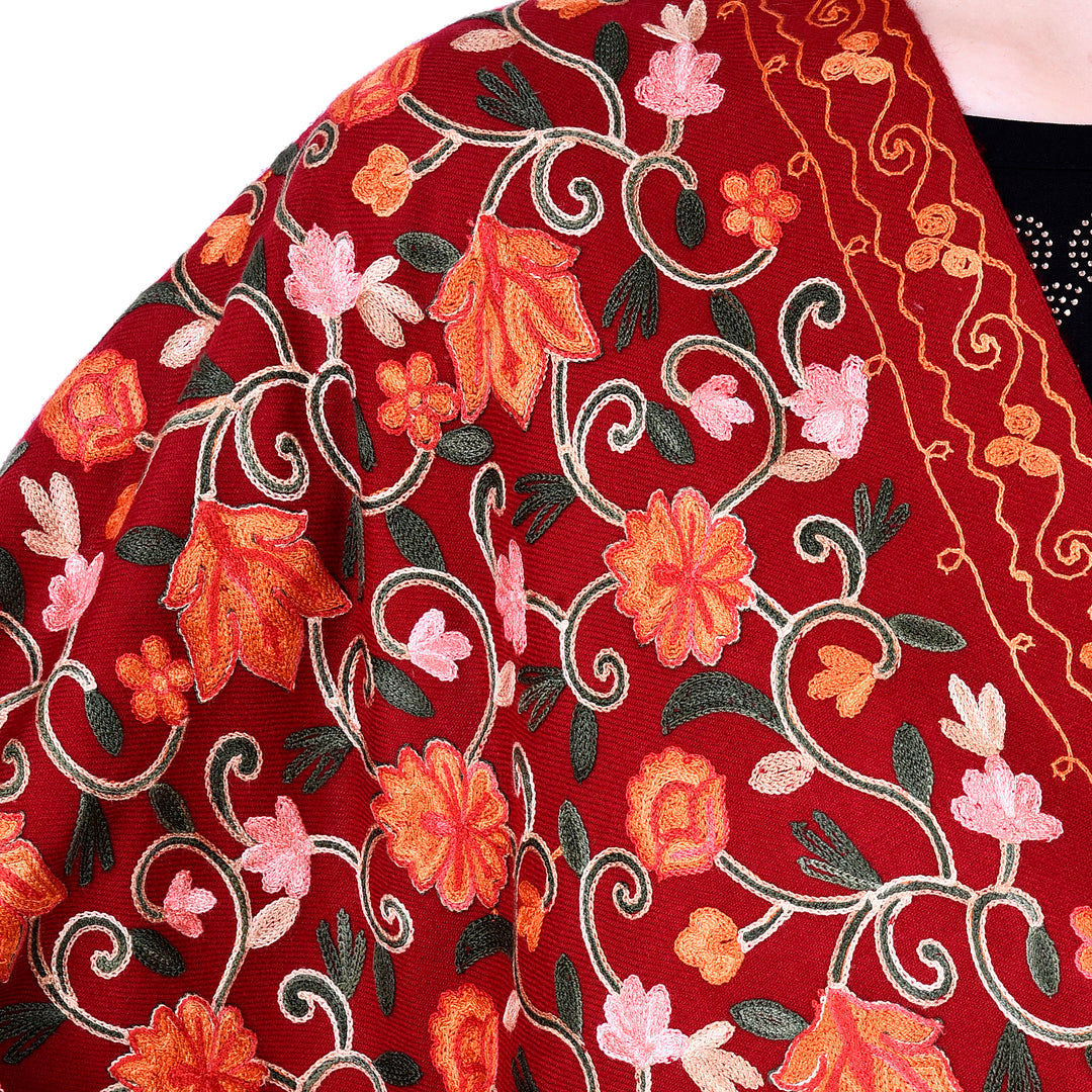 Women's Aari Embroidered Wool Shawl