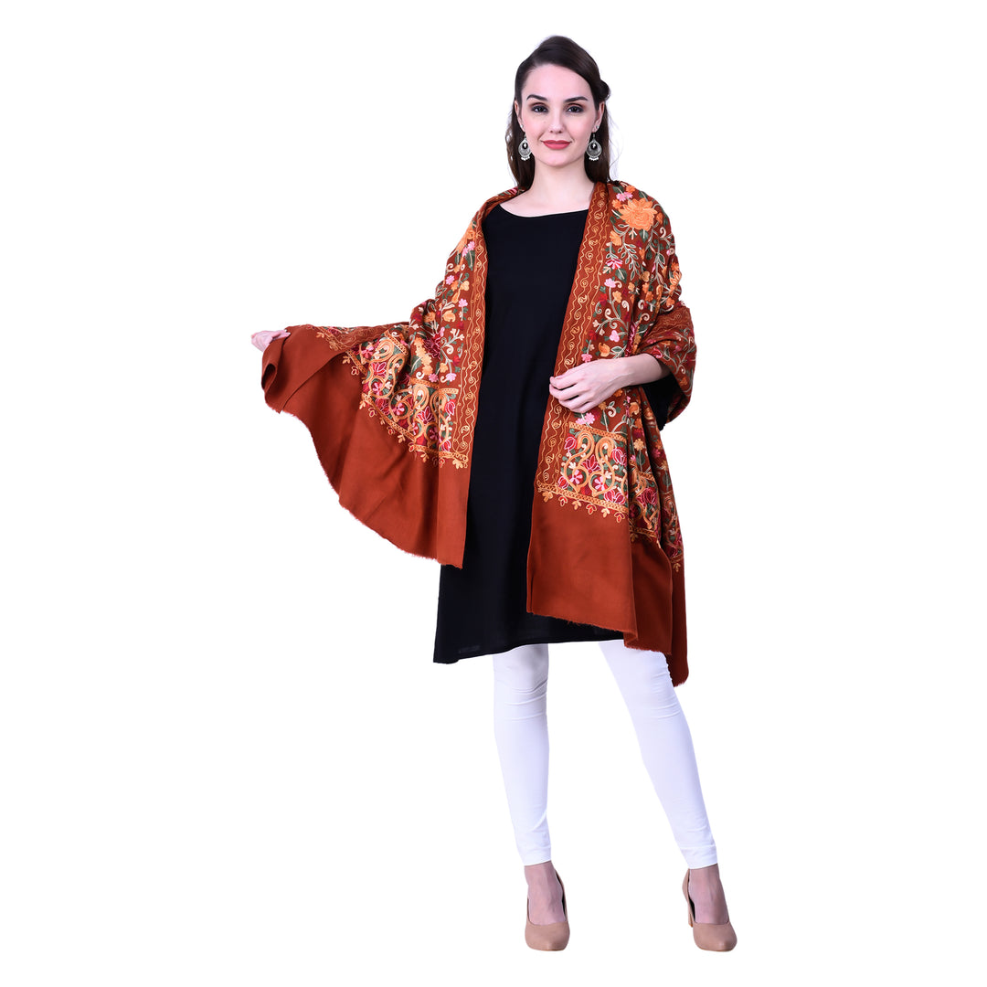 Women's Aari Embroidered Wool Shawl
