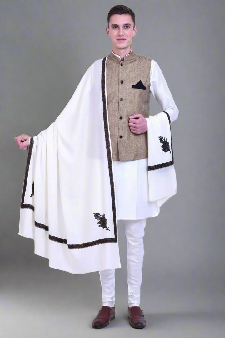 Men's Embroidered Pure Wool Shawl