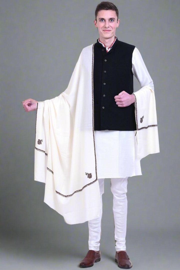 Men's Hand Embroidered Pure Wool Shawl