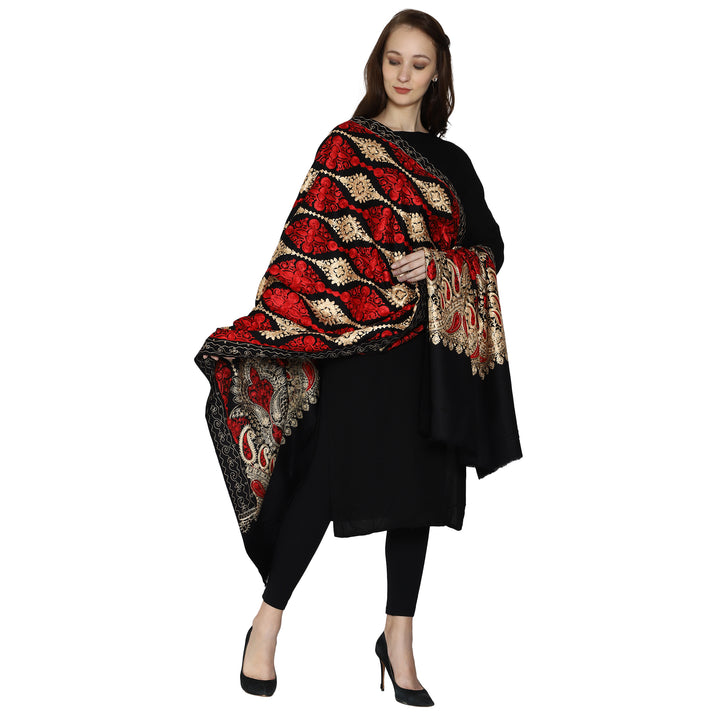 Women's Aari Embroidered Wool Shawl