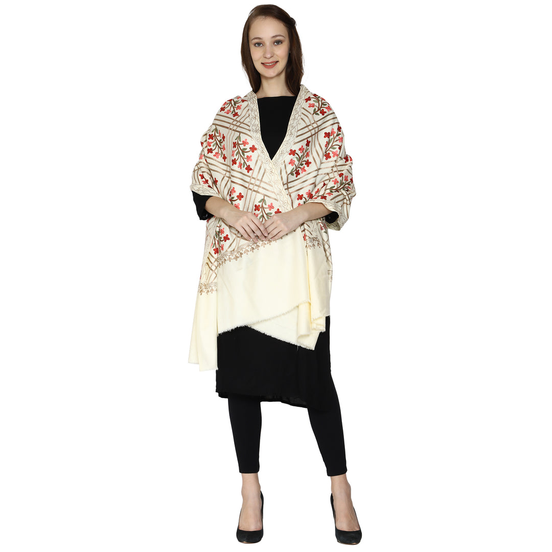 Women's Aari Embroidered Wool Shawl