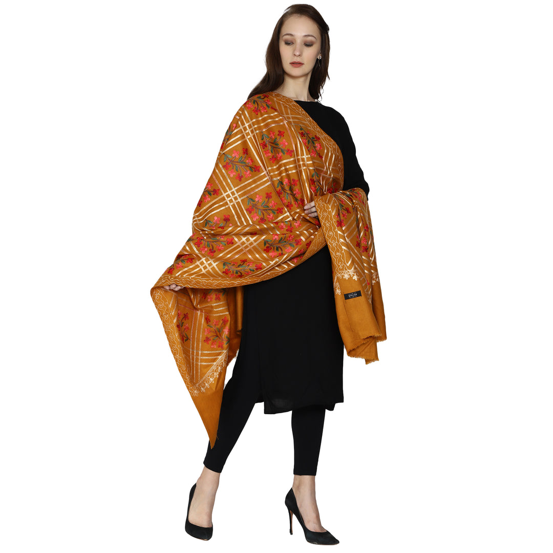 Women's Aari Embroidered Wool Shawl