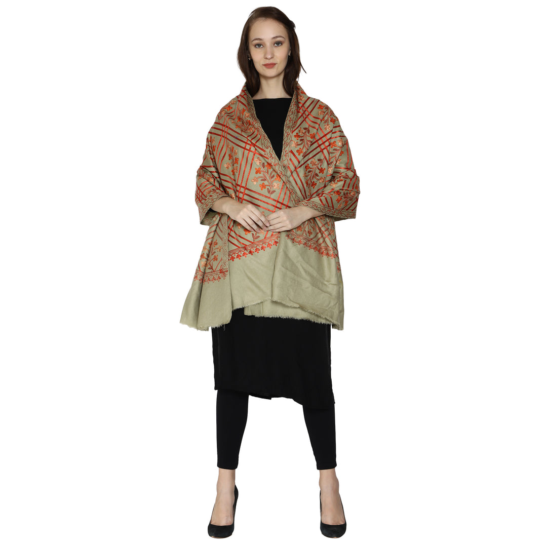Women's Aari Embroidered Wool Shawl