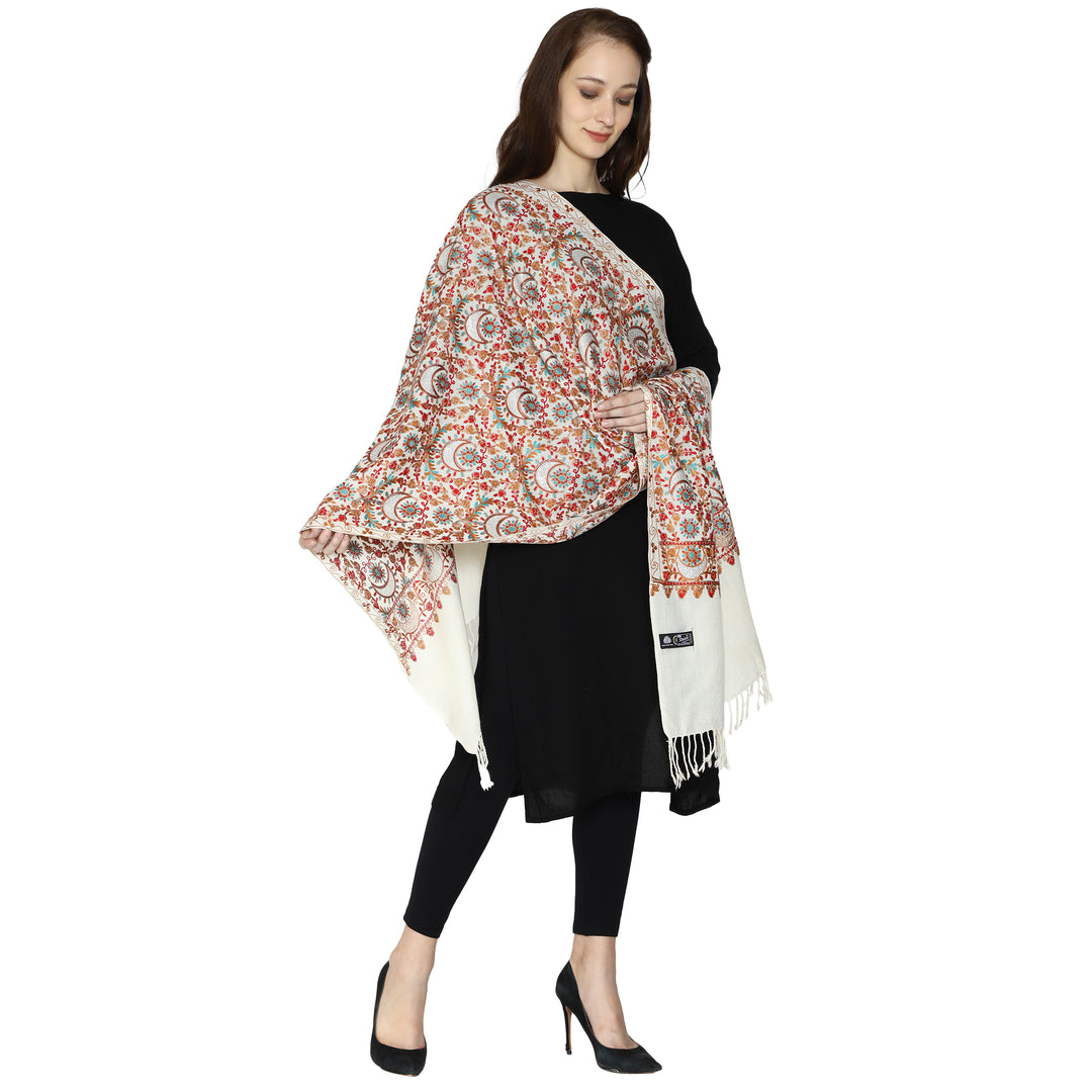 Women's Aari Embroidered Pure Wool Stole