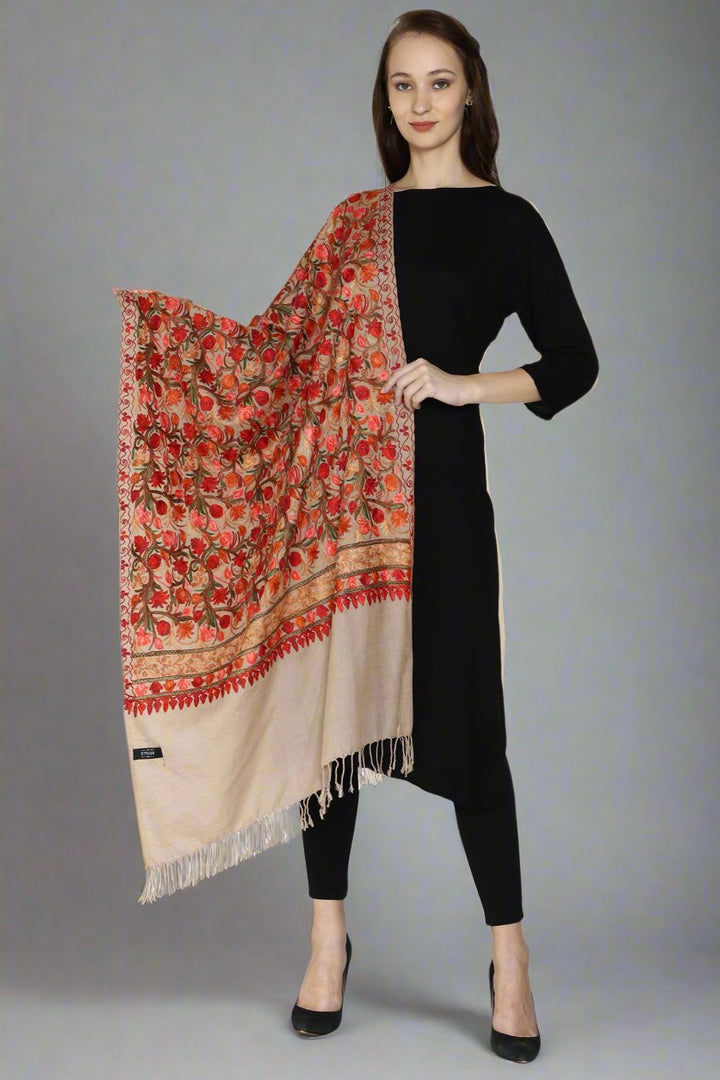 Women's Aari Embroidered Wool Stole