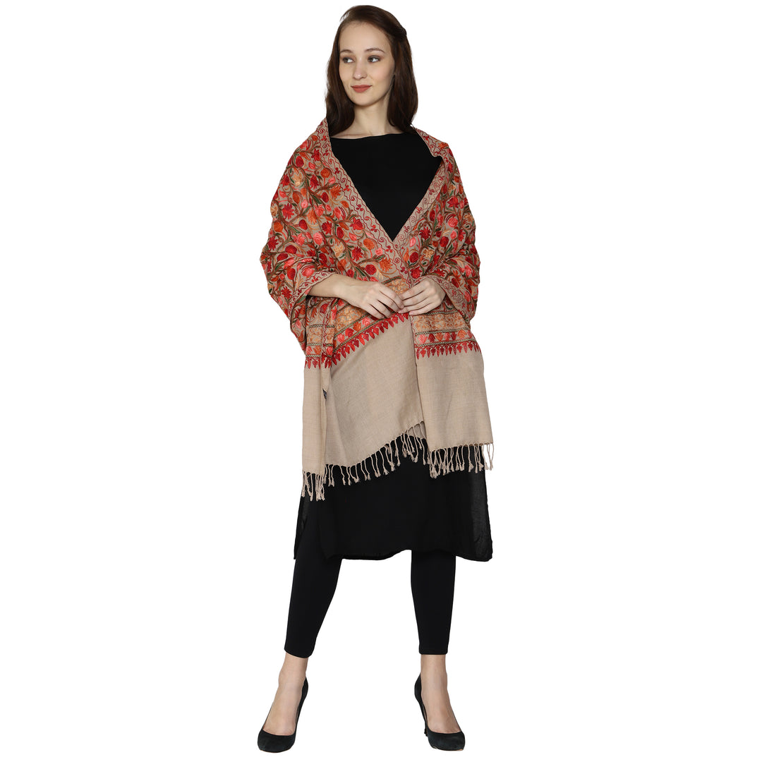 Women's Aari Embroidered Wool Stole