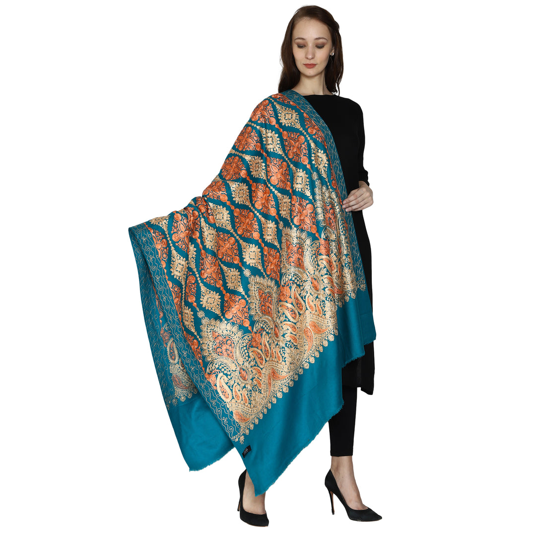 Women's Aari Embroidered Wool Shawl