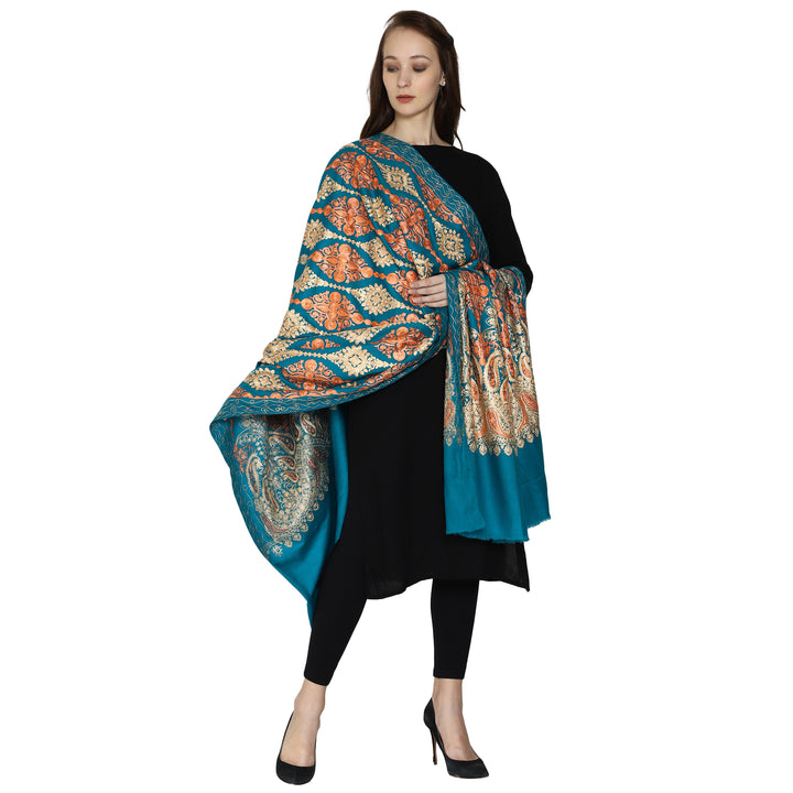 Women's Aari Embroidered Wool Shawl