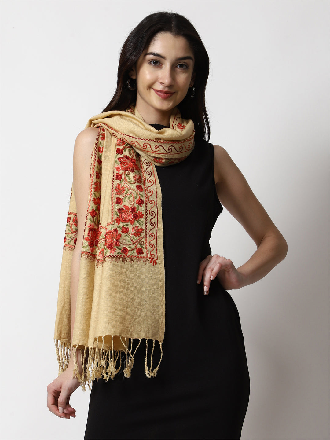 Women's Aari Embroidery Wool Stole