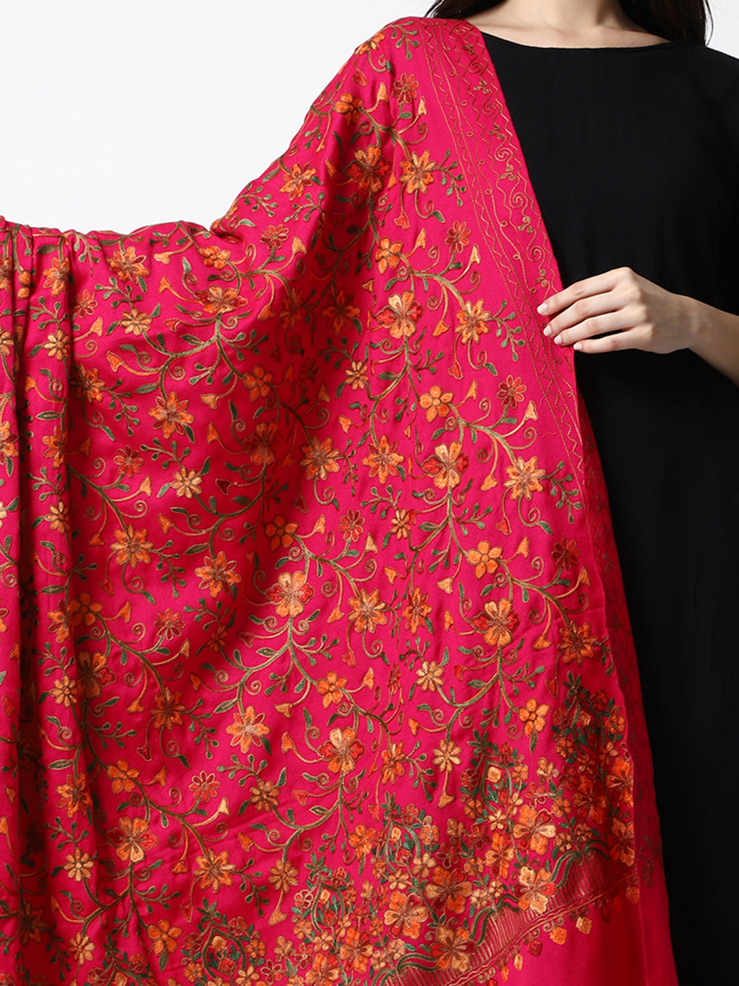 Women's Aari Embroidered Wool Shawl